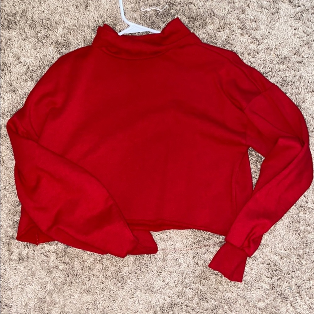 cropped red turtle neck